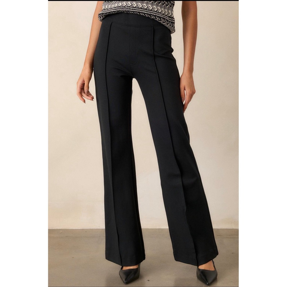 Spanx Supersmooth PerfectFit Ponte Wide Leg Pintuck Ponte Pants Small Black 31